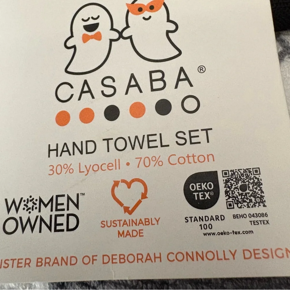 Casaba Halloween Smiley Emoji In Costumes White Hand Towel Set Of 2 NEW w Tags